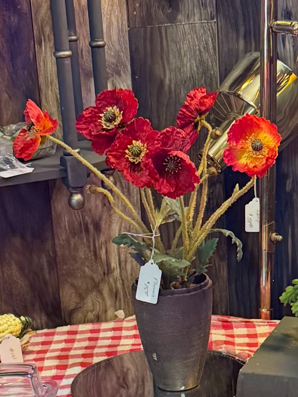 Artificial Red Poppy Arrangement in Dark Planter - Home Accents